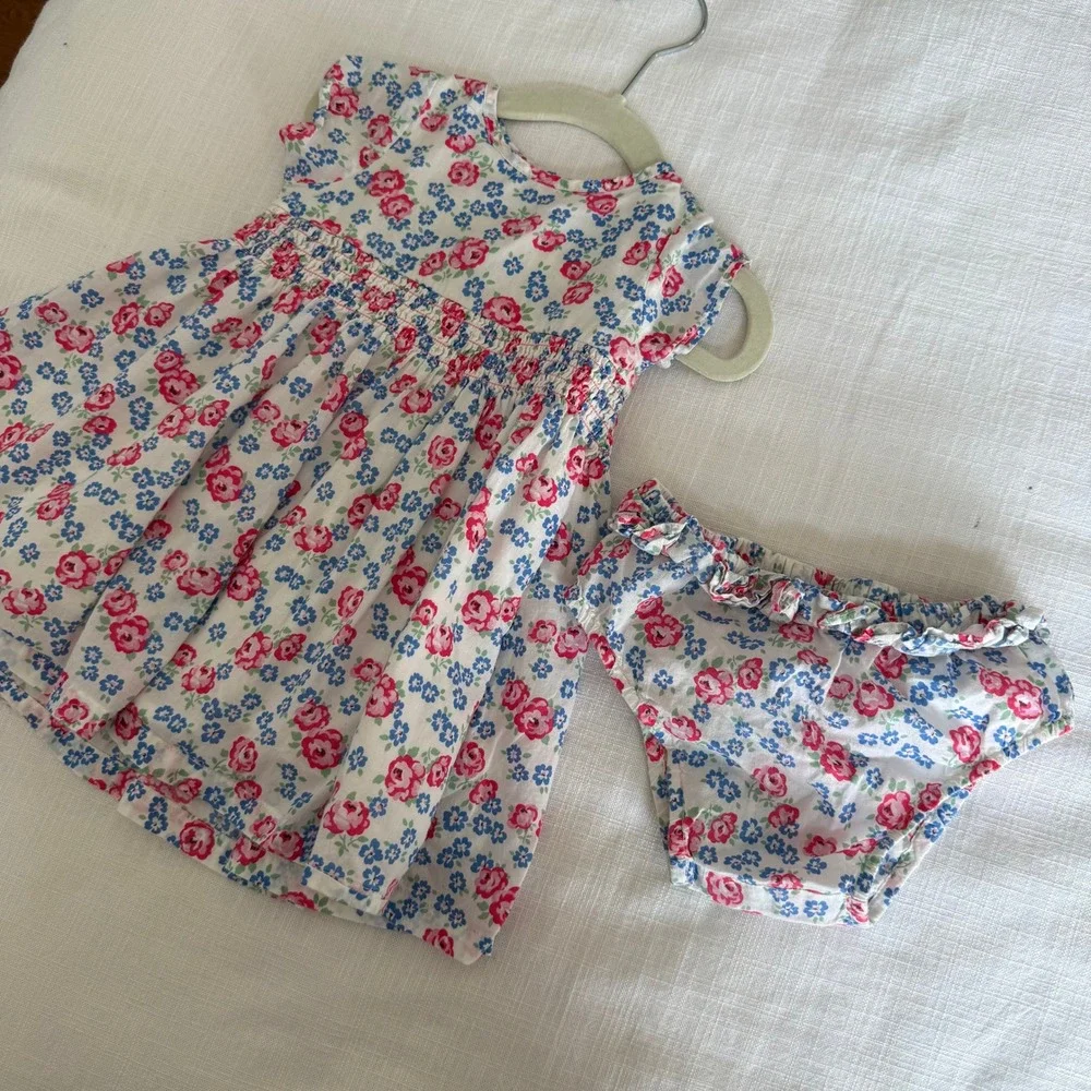 Cath Kids London Floral Smocked Baby Dress and Diaper Cover Set 3-6 Months